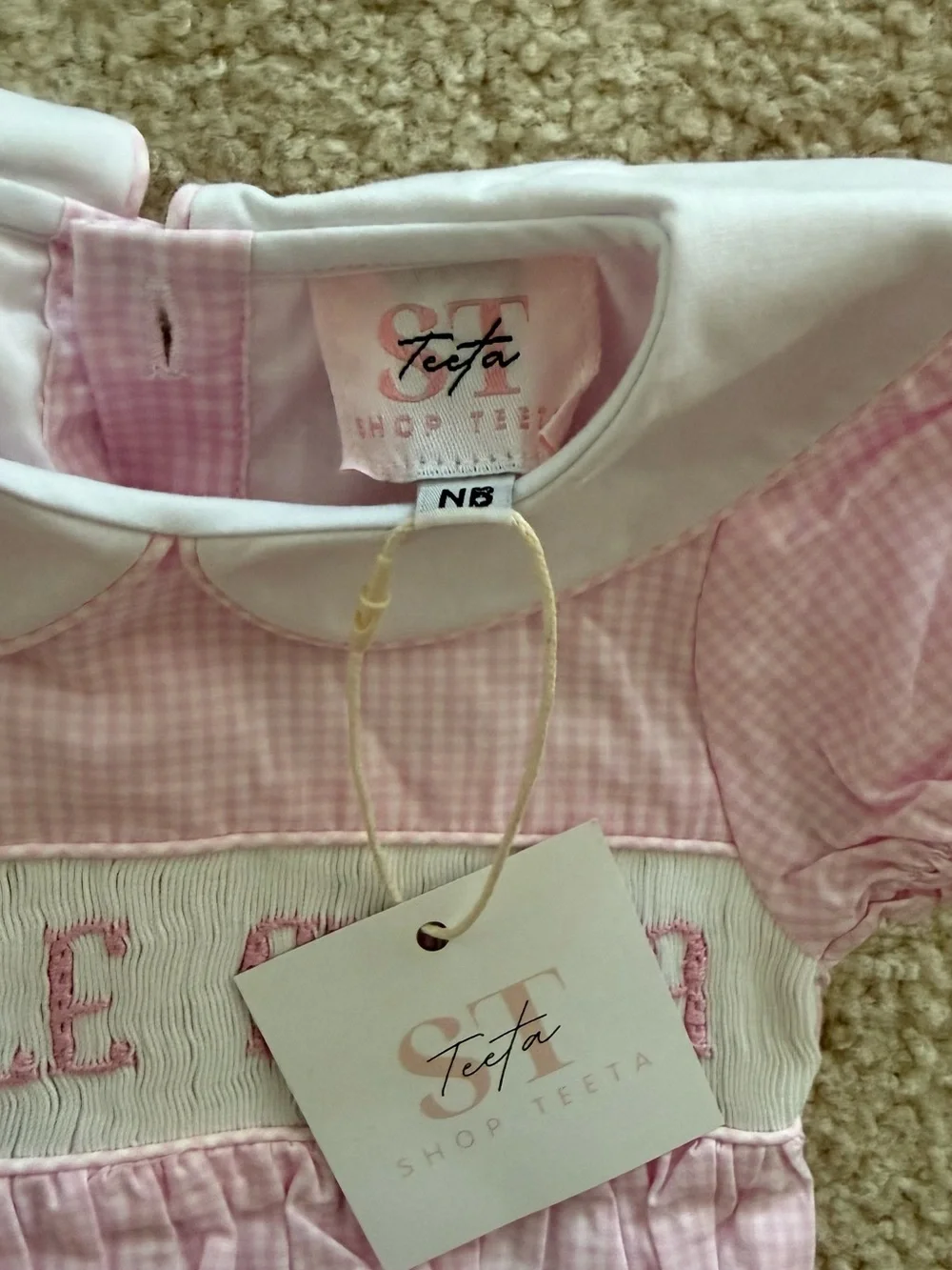 NWT NB Baby Girls Pink 'Little Sister' Smocked One-Piece Bodysuit